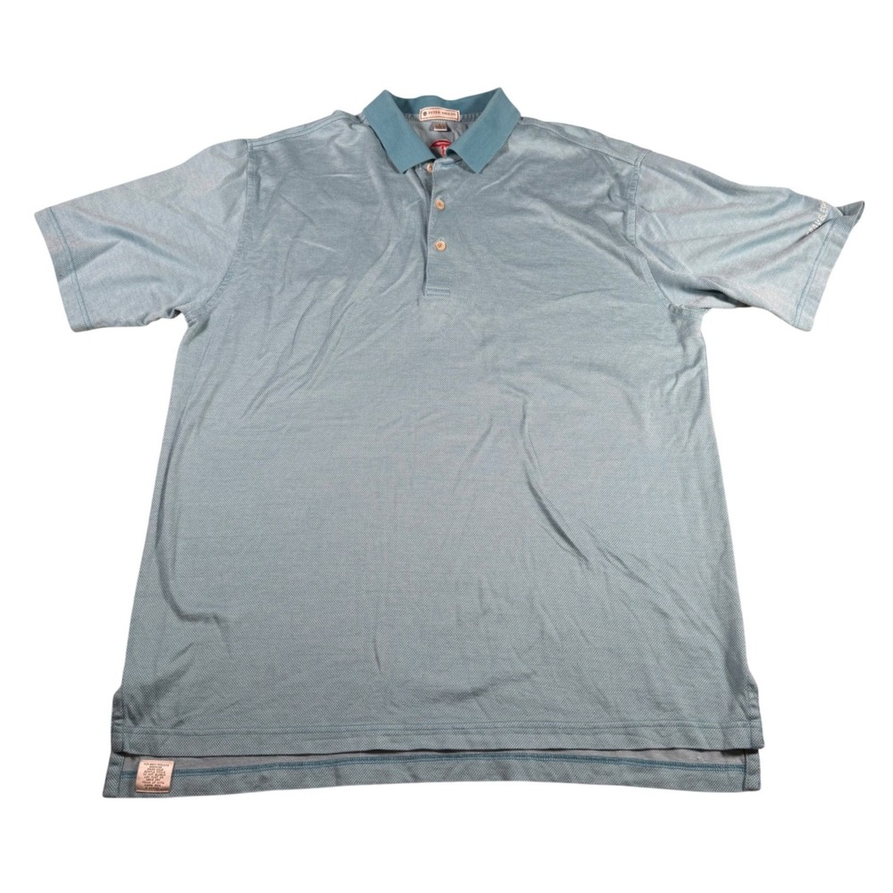 Peter Millar Polo Shirt‎ Mens L Blue Cotton Travelers Golf Short Sleeve